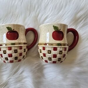 Apple Design Ceramic Mugs - Red and Cream